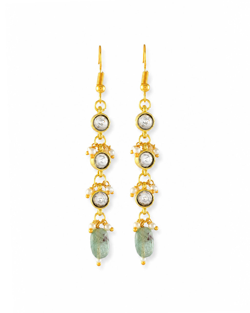 Royal Kundan & Emerald Green Bead Necklace Set with Matching Drop Earrings