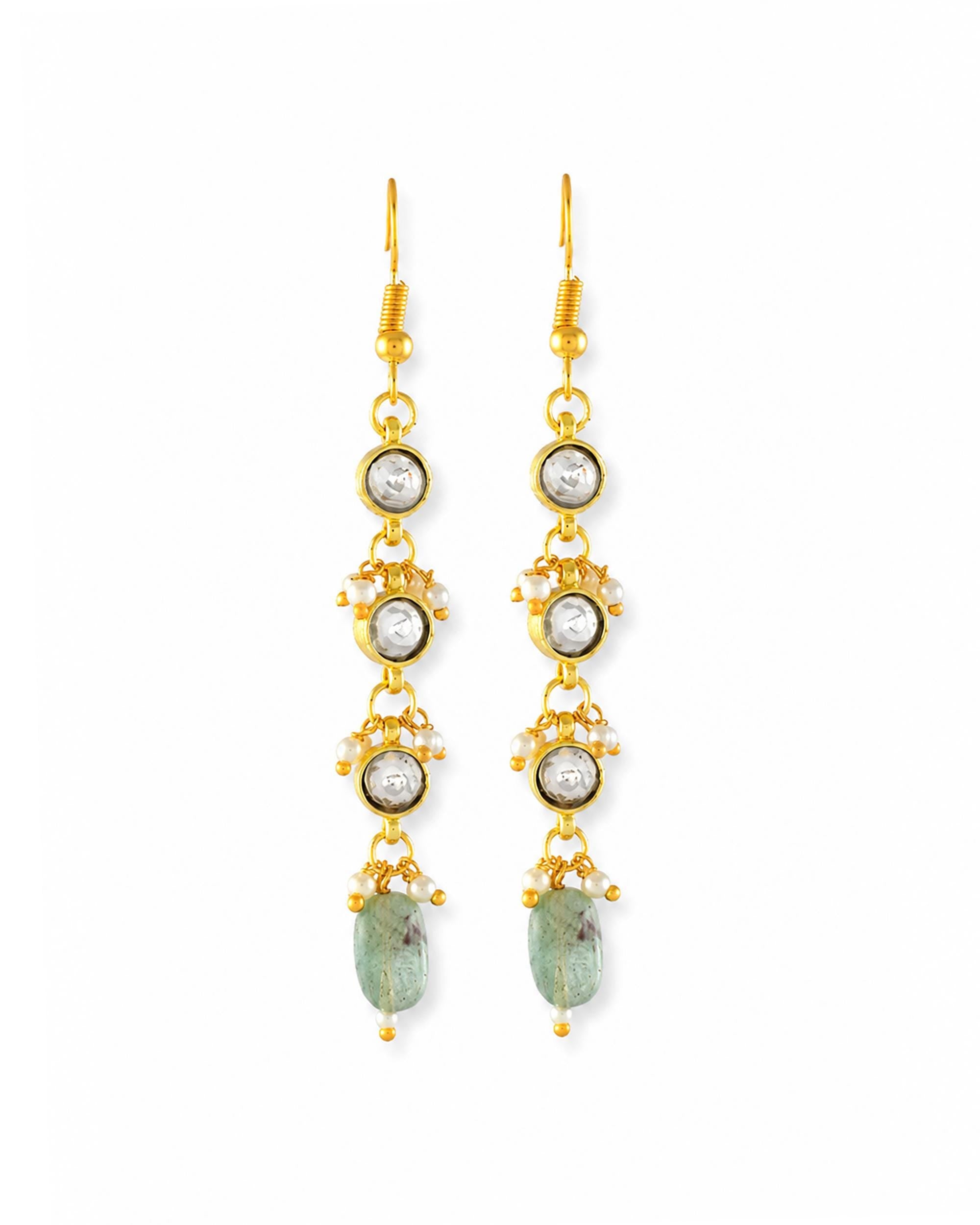 Royal Kundan & Emerald Green Bead Necklace Set with Matching Drop Earrings