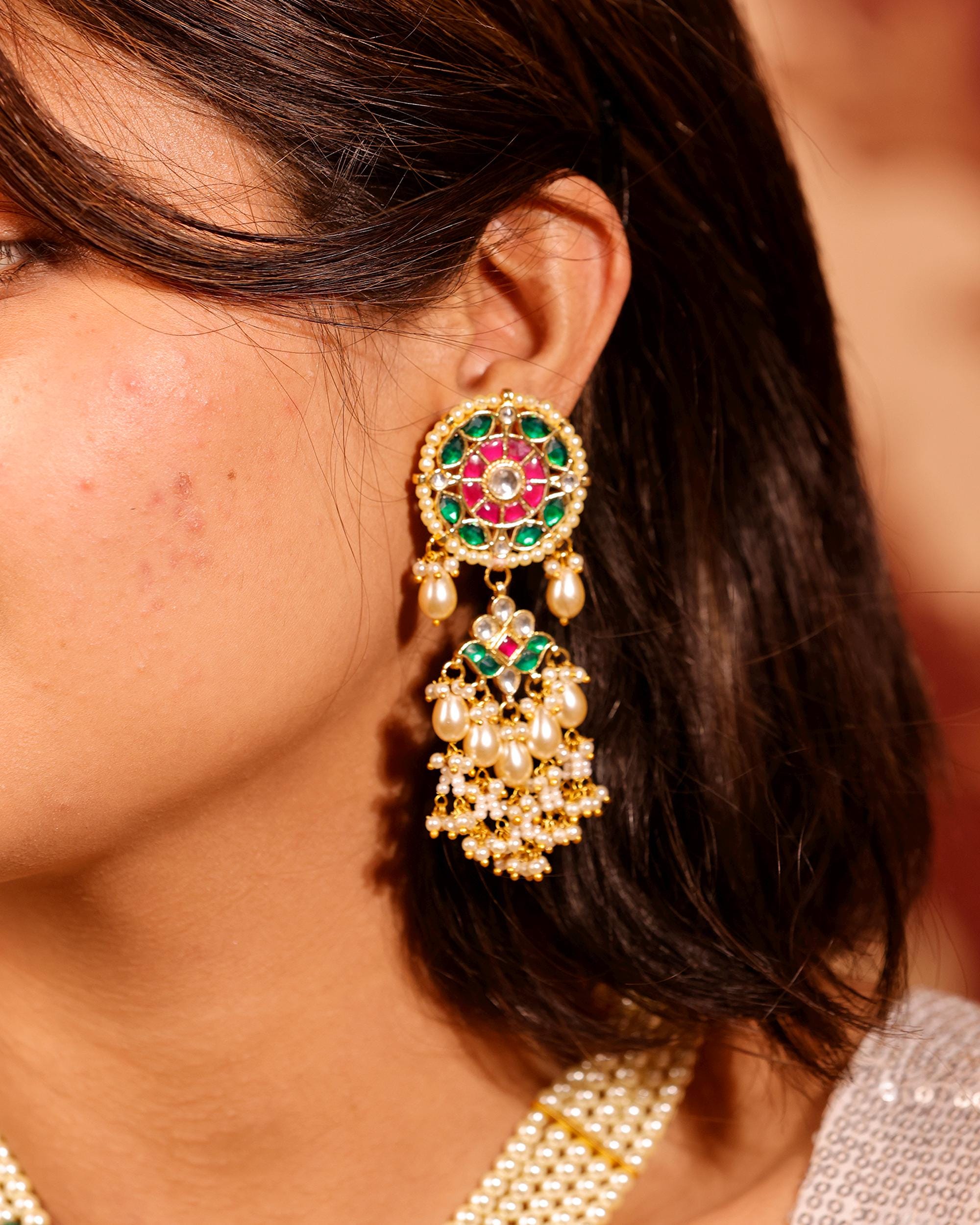 Royal Panchlada-Inspired Multi-Strand Pearl Rani Haar Necklace Set with Meenakari Pendant & Statement Earrings