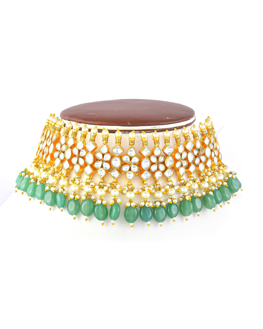 Exquisite Handcrafted Kundan Choker Necklace & Jhumka Earrings Set with Mint Green Beads