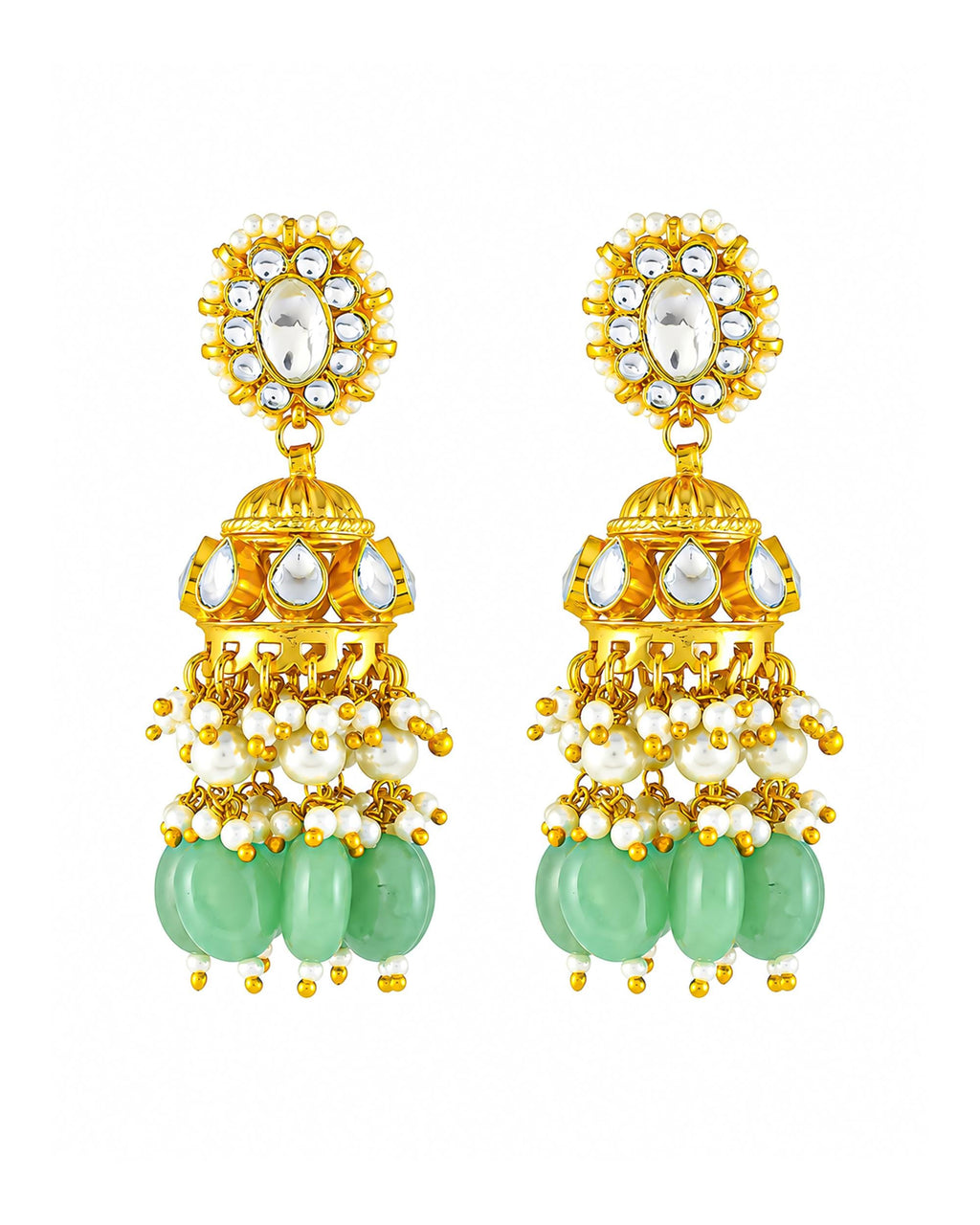 Exquisite Handcrafted Kundan Choker Necklace & Jhumka Earrings Set with Mint Green Beads