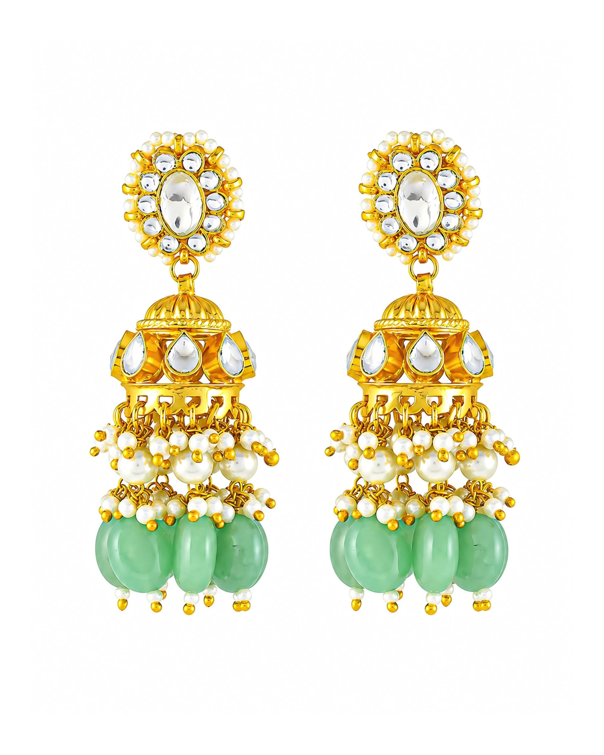 Exquisite Handcrafted Kundan Choker Necklace & Jhumka Earrings Set with Mint Green Beads