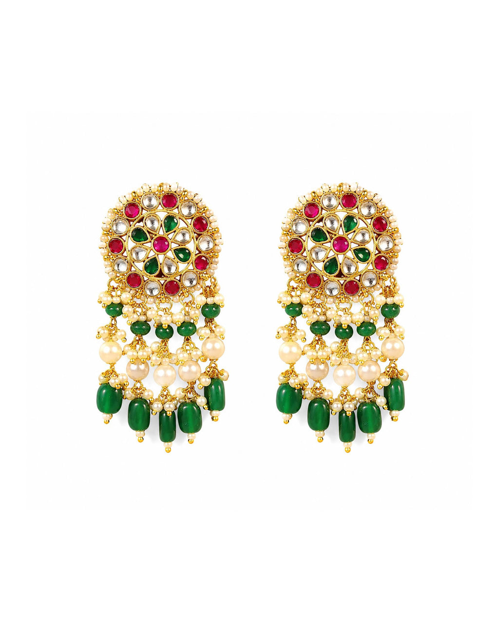 Traditional Handcrafted Kundan & Meenakari Multi-Strand Choker Necklace with Earrings
