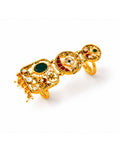 Royal Hathphool Armor Ring | Gold Plated Kundan Statement Ring with Pearls