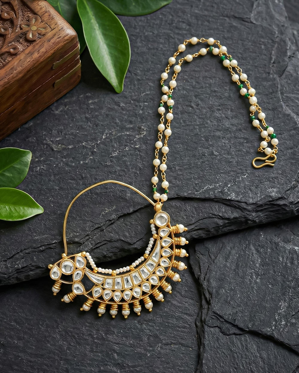 Minimal Bridal Nath with Kundan Pearl Chain | Traditional Indian Wedding Nose Ring