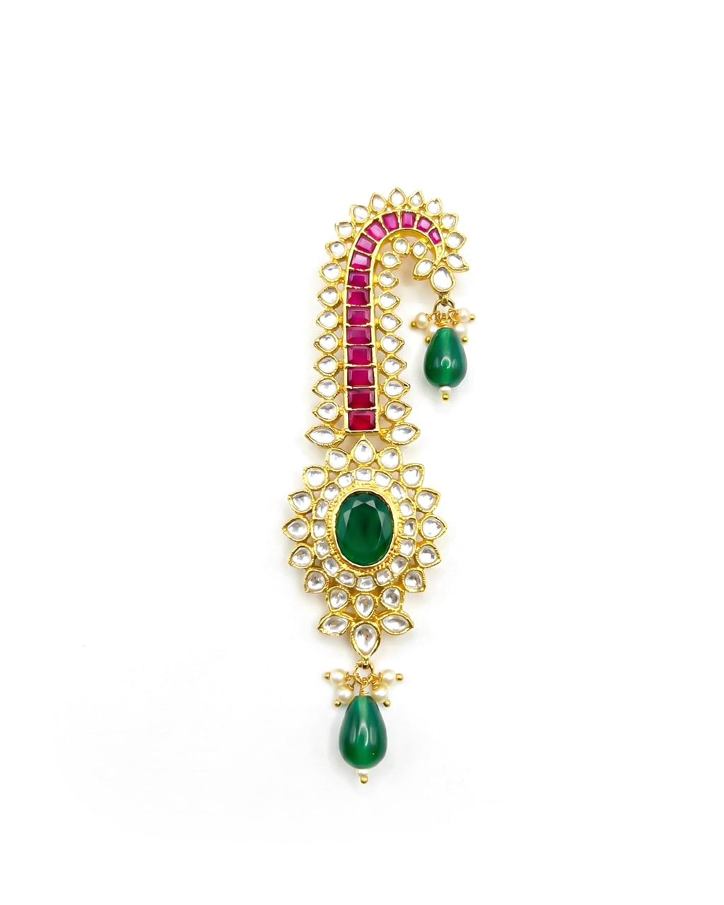 Royal Groom Kalangi Turban Brooch | Gold Plated Paisley Safa Pin with Kundan, Ruby, Emerald