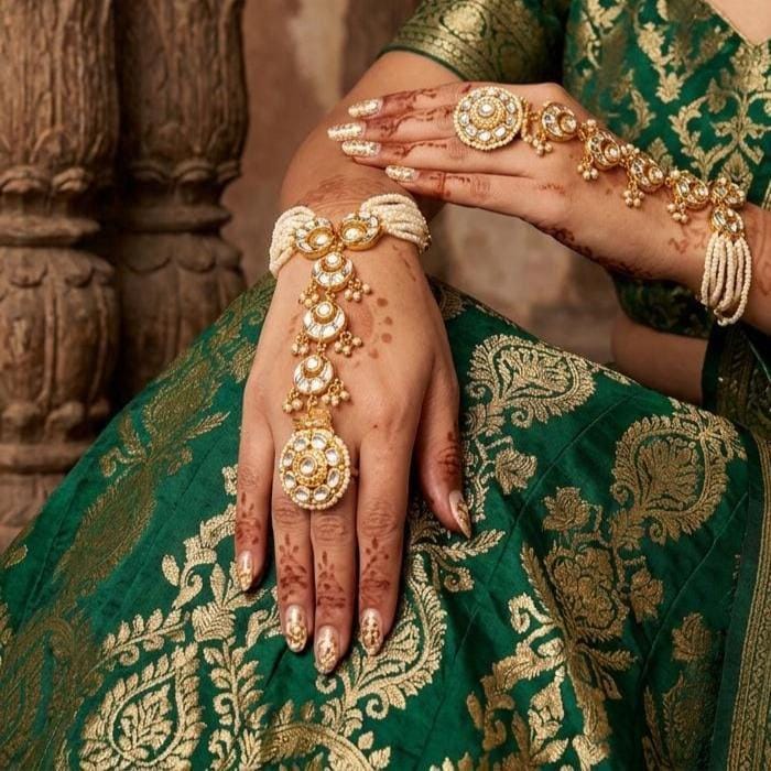 Kundan Haathphool Hand Harness with Pearl Layers  Traditional Bridal Jewelry Pair
