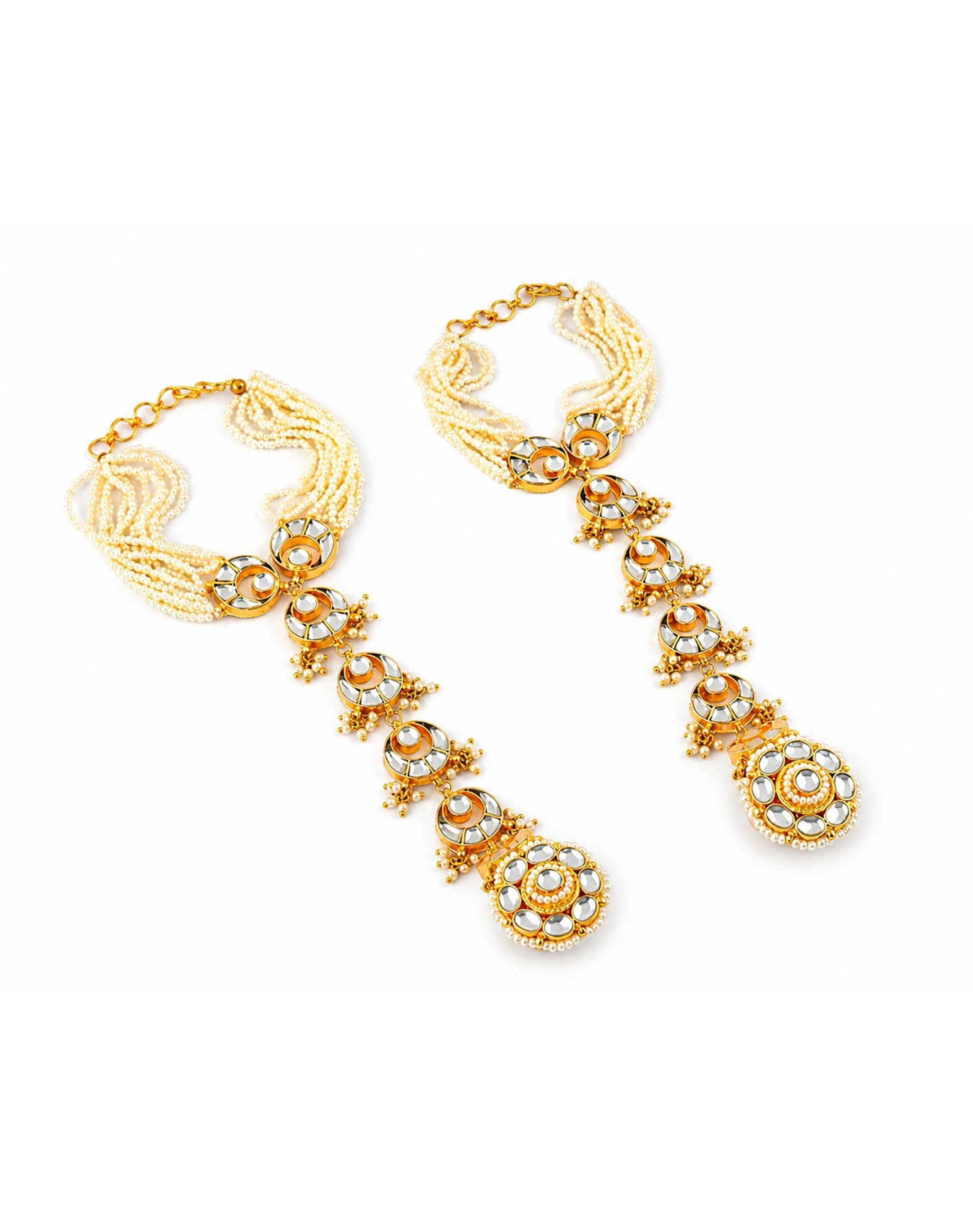 Kundan Haathphool Hand Harness with Pearl Layers  Traditional Bridal Jewelry Pair