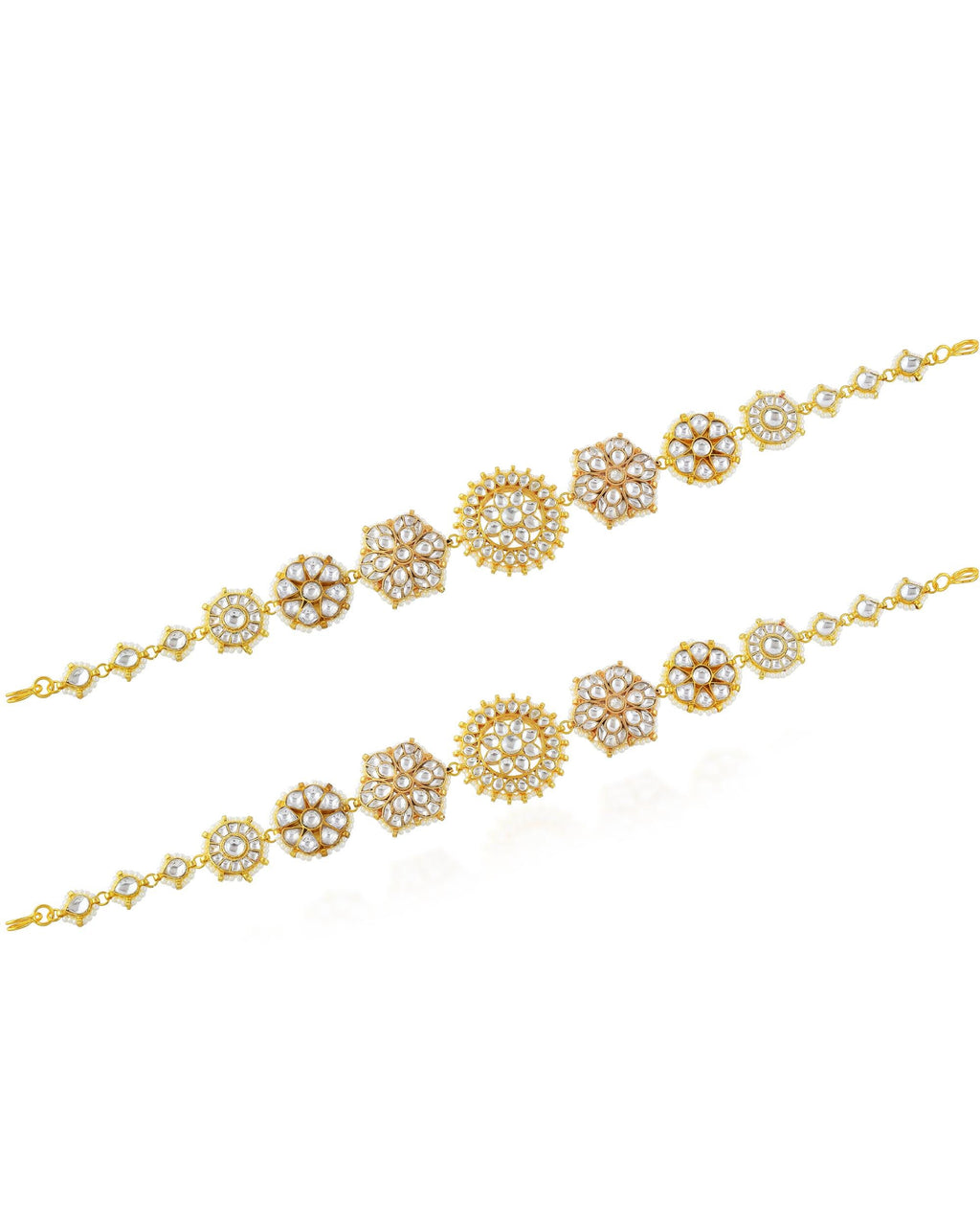 maang tikka Dual Strand Kundan Sheeshpatti | Indian Bridal Matha Patti Headpiece, Gold Plated Mughal Style