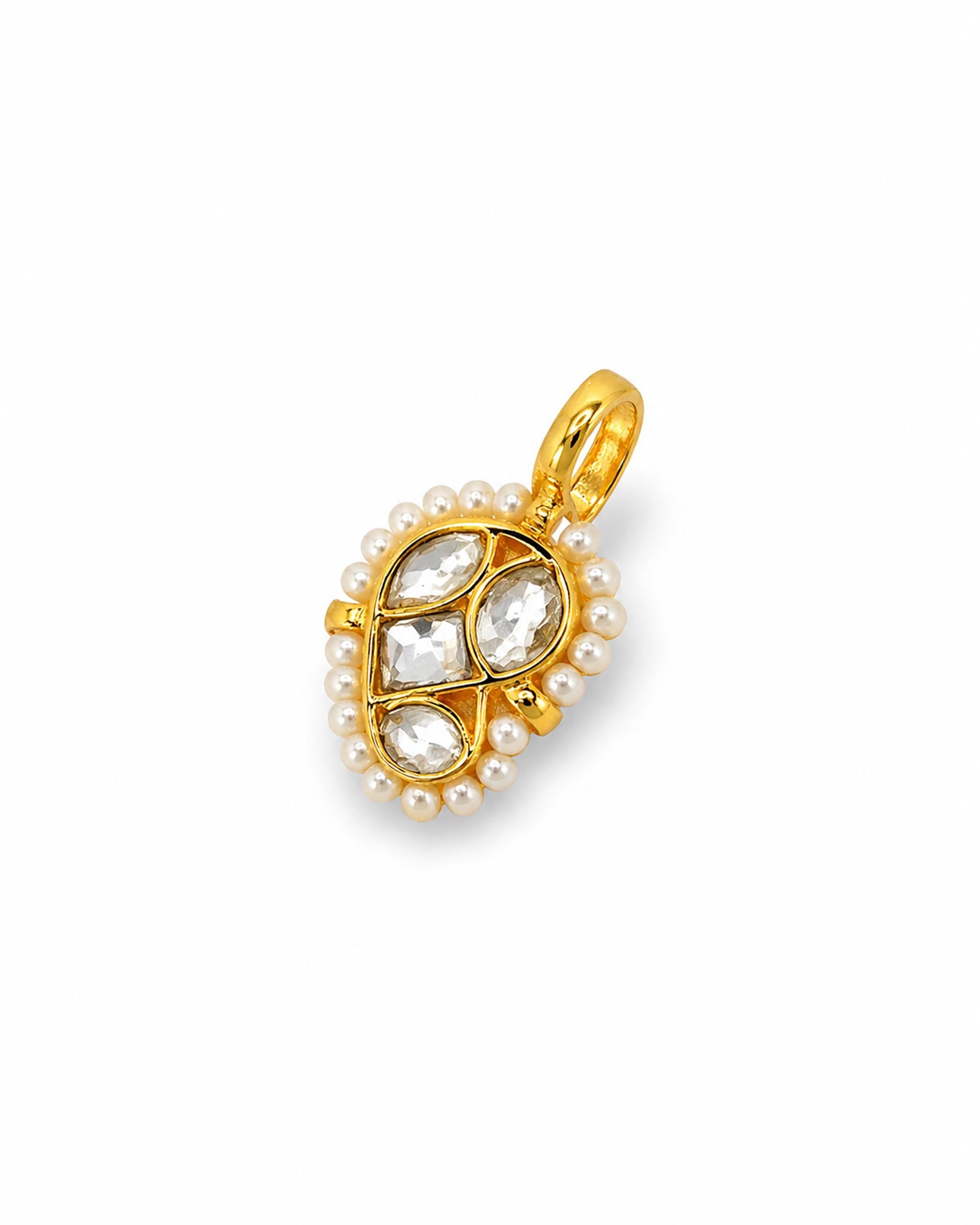 Clip on nose Paisley Kundan Clip On Nose Pin | Pearl Teardrop Non Pierced Nath