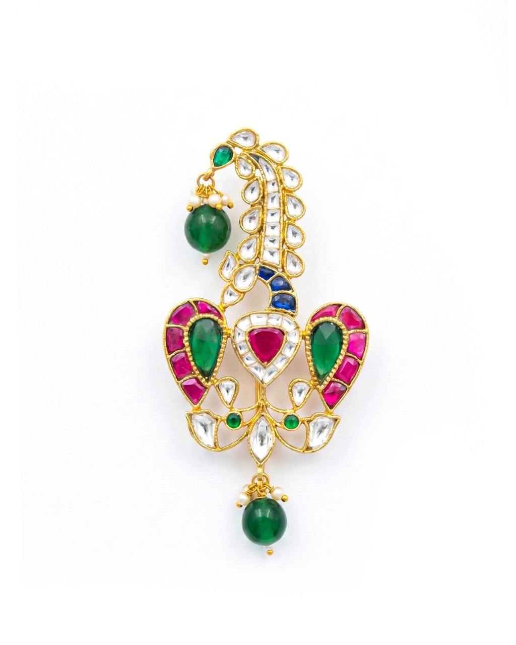 Royal Groom Sarpech Turban Brooch | Gold Plated Bird Motif, Kundan Emeralds