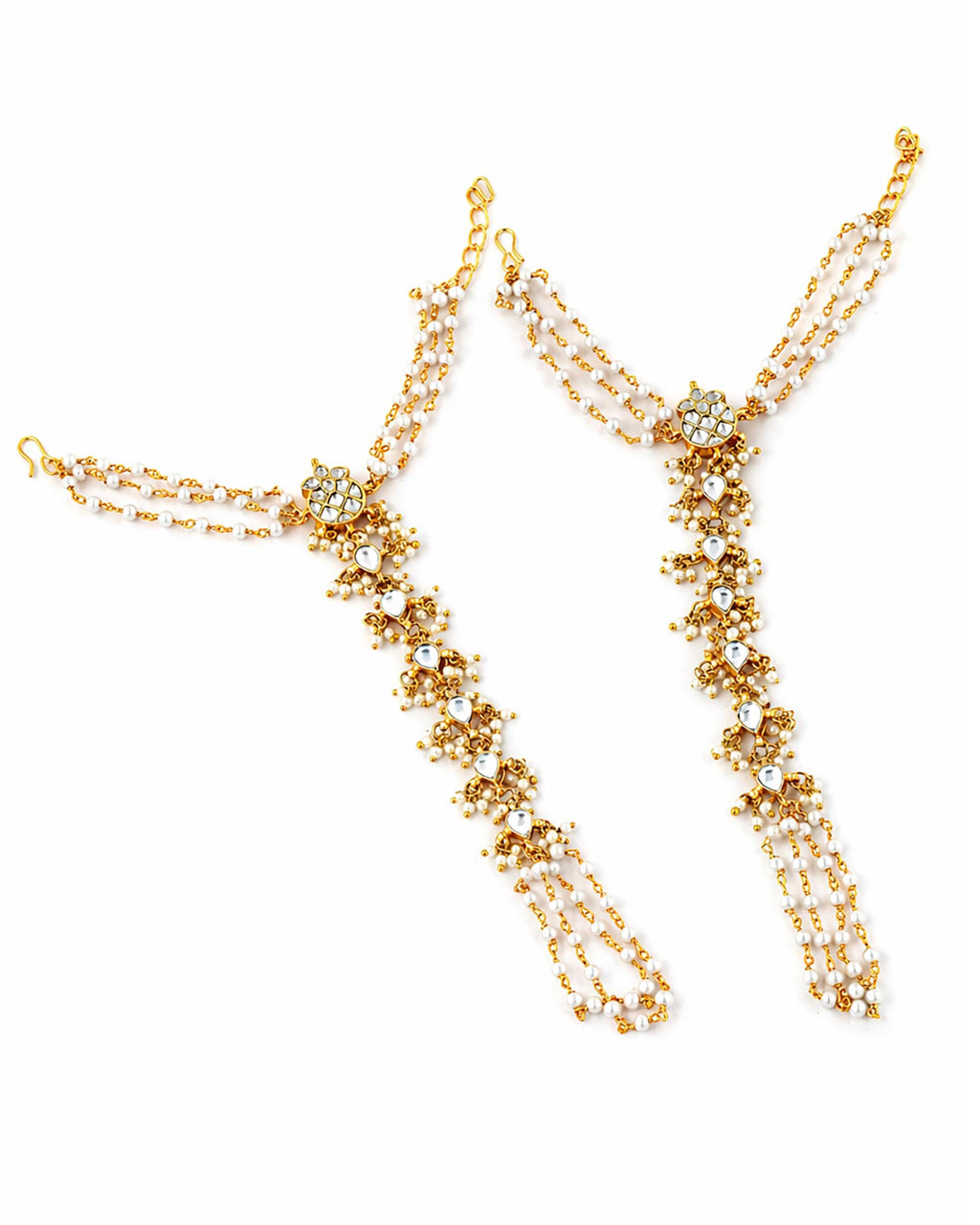 Kundan Hathphool Hand Harness | Gold-Tone Pearl Bridal Hand Jewelry
